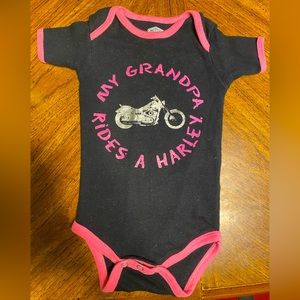 Harley Infant's 12 month onesie "My Grandpa rides a Harley" black & pink